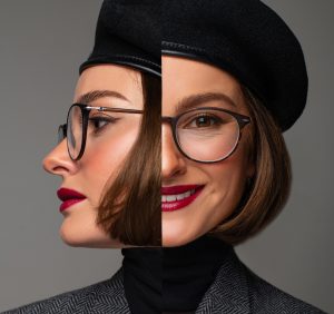 Profile and front face shape of woman